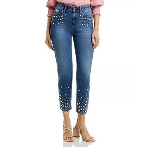 KARL LAGERFELD PARIS High Rise Embellished Skinny Jeans Coastal Blue Wash 16 New